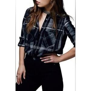 free people | wesley plaid button up bohemian chic women's long sleeve sz S